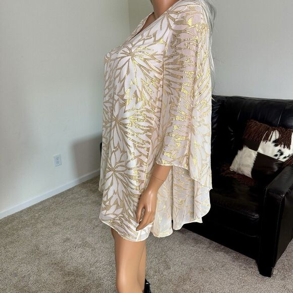 Lilly Pulitzer 4 Gold Ivory Silk Caftan Dress Palm Burst Bridal Resort Cocktail - Picture 5 of 14